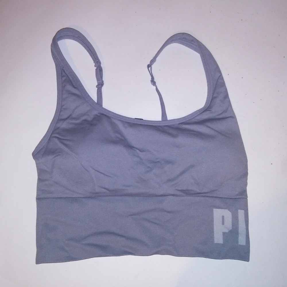 Victoria Secret PINK Sports Bra Large Seamless Lightly Lined Gray Solid Logo